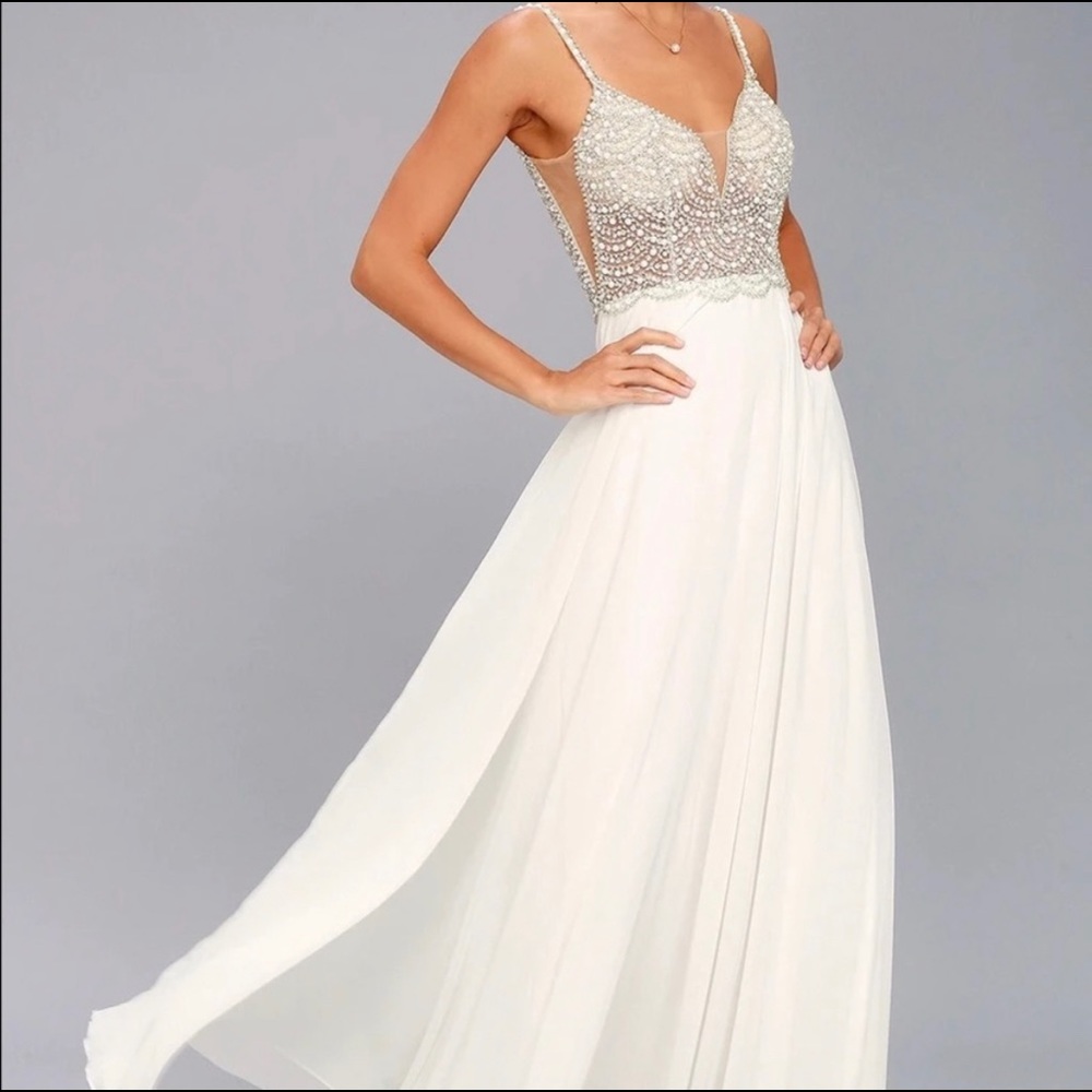 NWT LuLu’s True Love White Beaded Rhinestone Black Tie Dress Wedding Dress